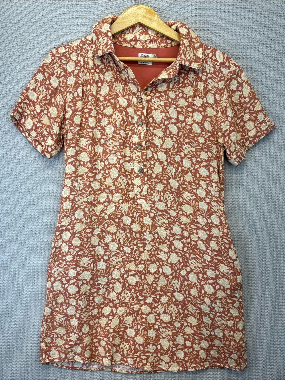 Faherty Hana Shirt Dress Size XS 100% Organic Cotton Floral Boho Short Sleeve